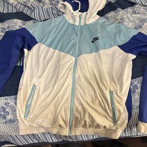 Nike Blue and White Windbreaker Jacket